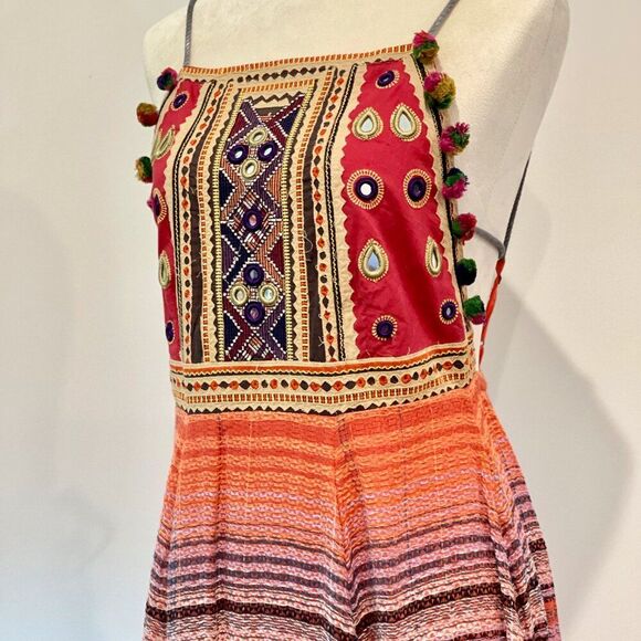 Free People Regina Mosaic embellished Ethnic Midi Designer Boho Chic Long Dress - Picture 14 of 16